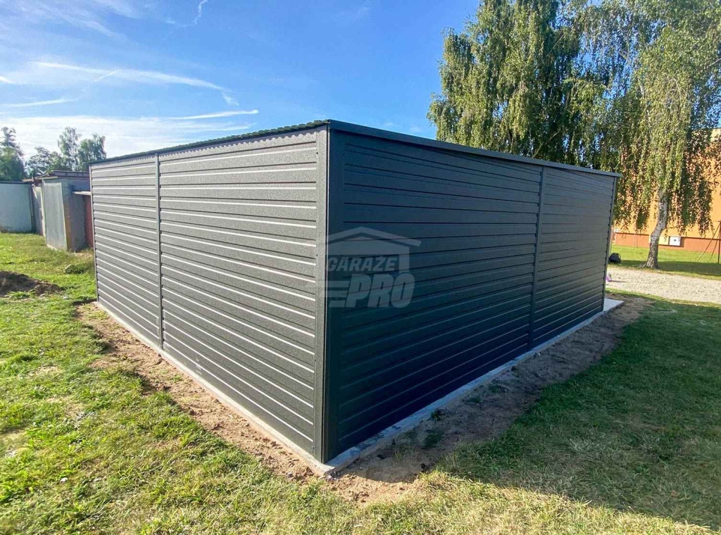 Garaż blaszany 6x6m - 2x brama - antracyt - dach spad w tył  GP680 Stare Miasto - zdjęcie 3
