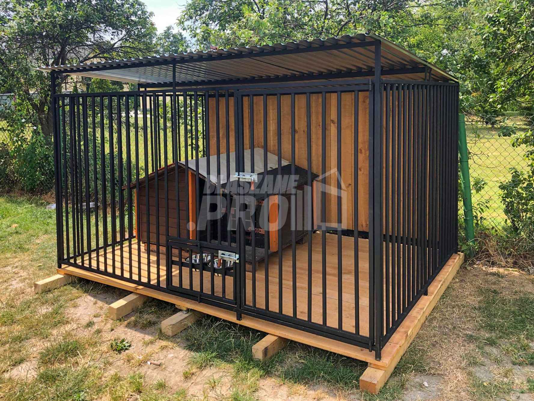 Kojec dla psów 3x2m - drewniana podłoga - Uchwyt na miski GP401 Chodzież - zdjęcie 2