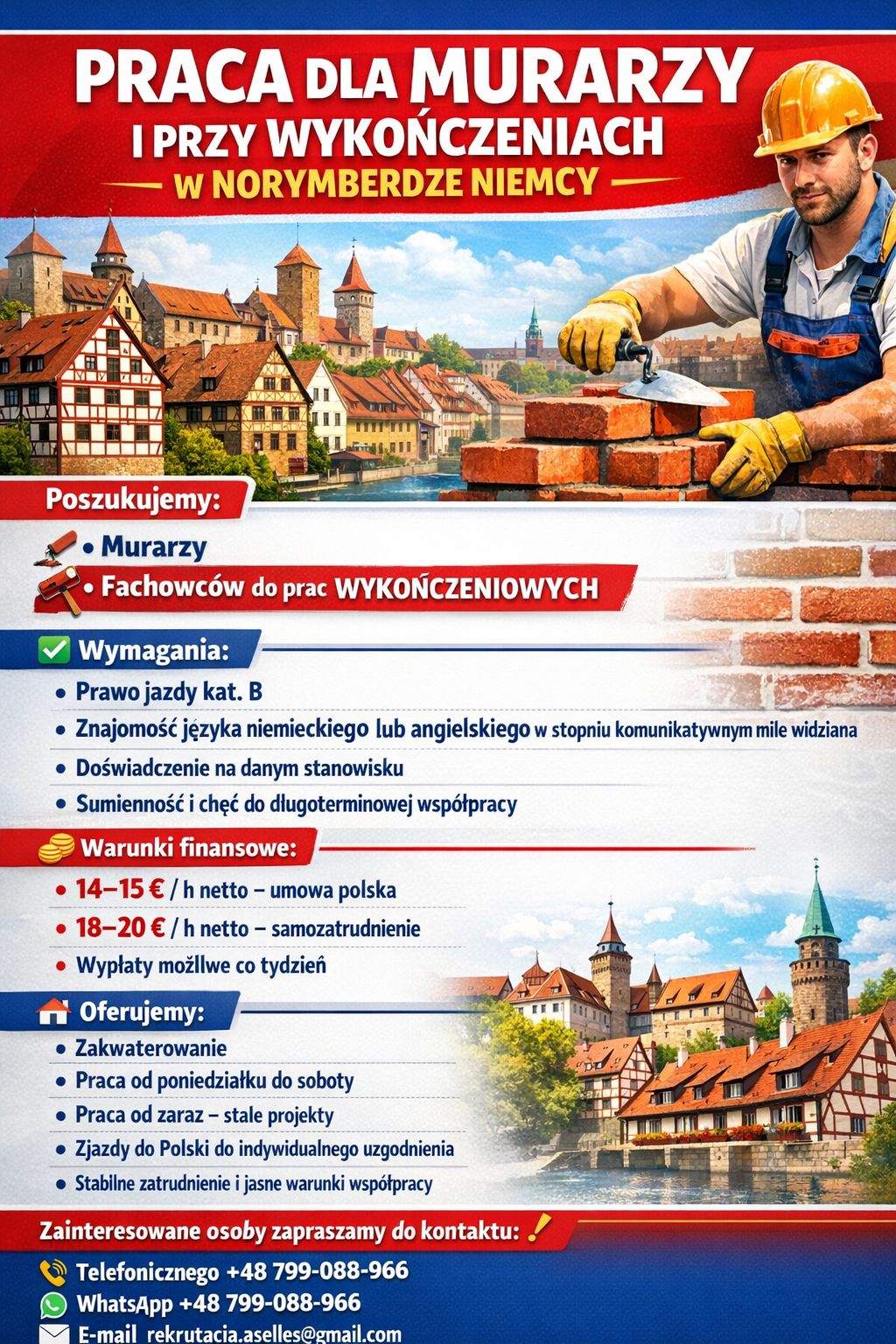 PRACA DLA MURARZAY I PRZY WYKOŃCZENIACH W NORYMBERDZE NIEMCY Białołęka - zdjęcie 1
