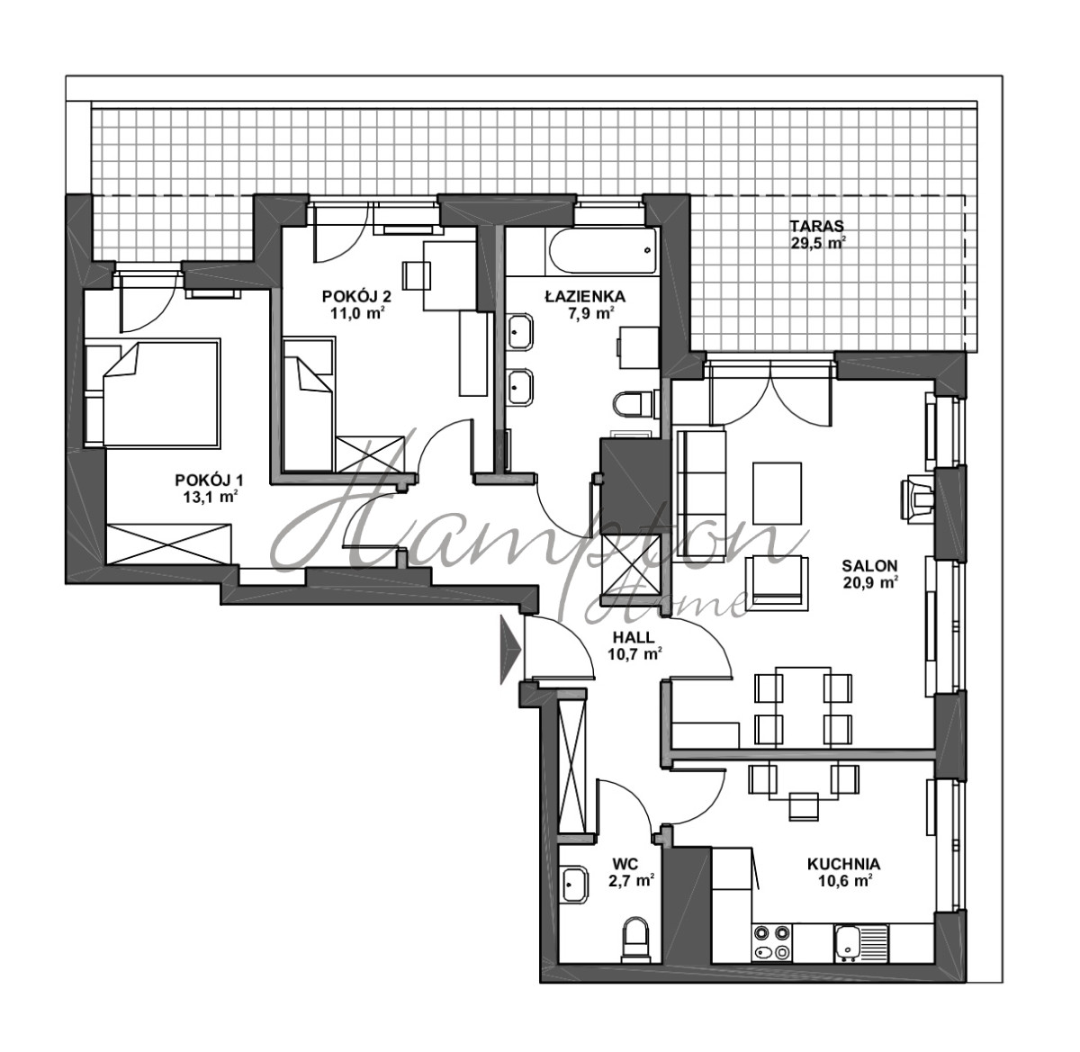 Marina Mokotów, Apartament z dużym tarasem Mokotów - zdjęcie 11