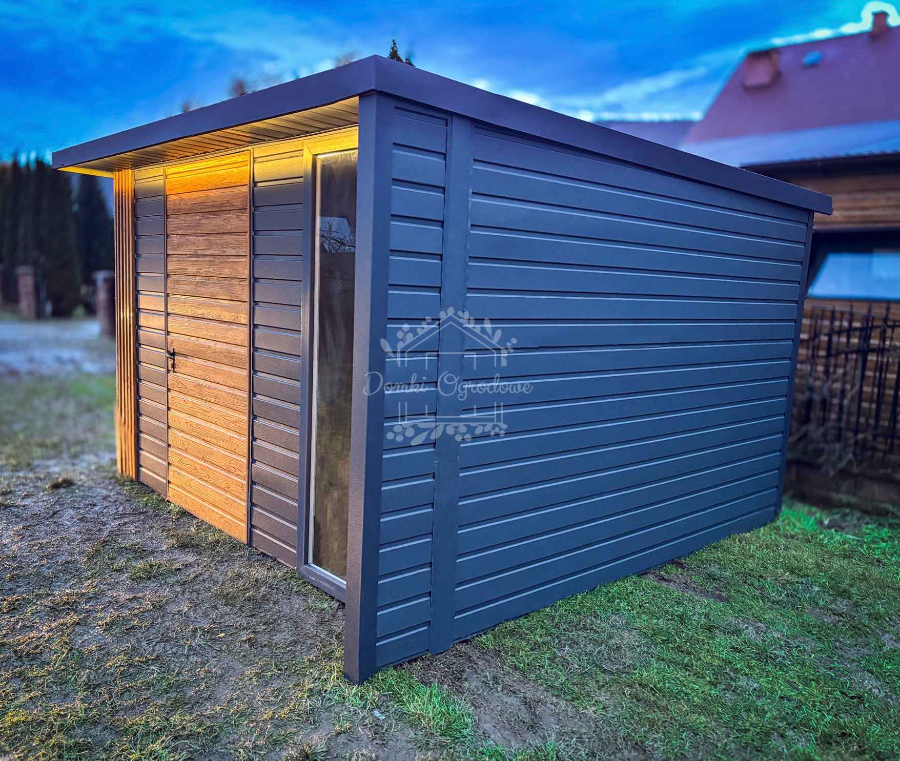 Schowek - Domek ogrodowy PREMIUM 3x3m + wiata  Dekor z lameli  ID901 Jastrzębie-Zdrój - zdjęcie 6