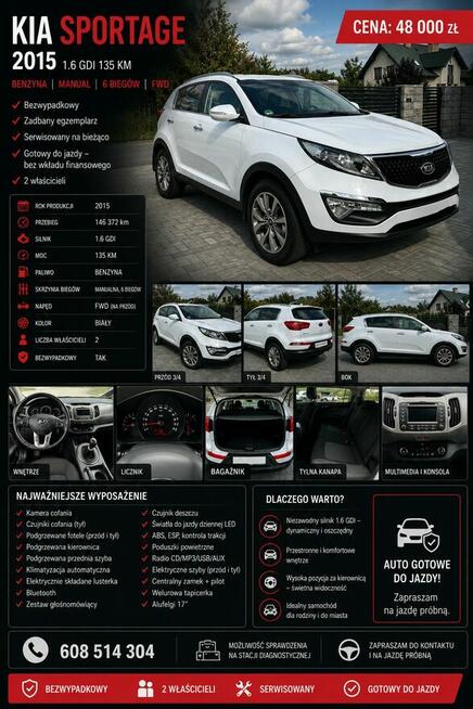Kia Sportage 2015 1,6 GDI Lift. Idealna. Niski przebieg. Gorlice - zdjęcie 8