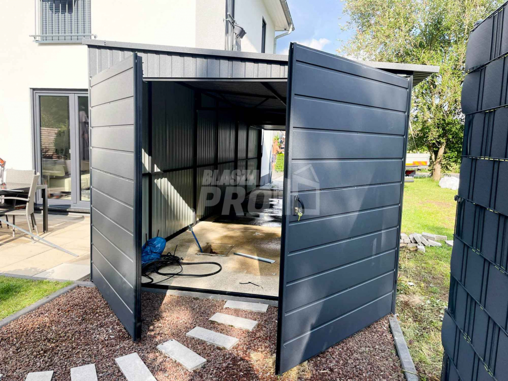Garaż blaszany 3x9 2x Brama uchylna + antracyt  spad w bok GP191 Grunwald - zdjęcie 5