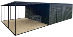 Garaż Blaszany 5x4m + Wiata 4m - Brama dwuskrzydłowa Okno  dach GP665