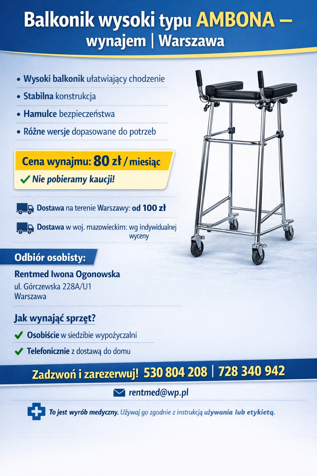 Balkonik wysoki typu AMBONA – wynajem | Warszawa Bemowo - zdjęcie 1