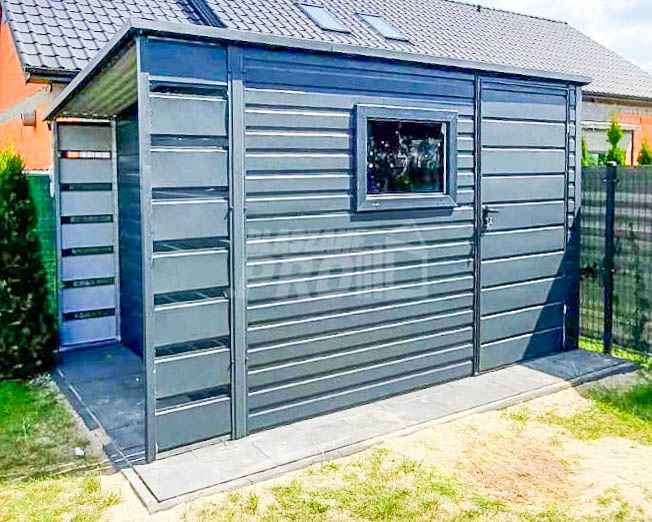Schowek Domek Ogrodowy 2,5x2,5m + Wiata 0,5 Drzwi Okno Antracyt GP432 Cieszyn - zdjęcie 2