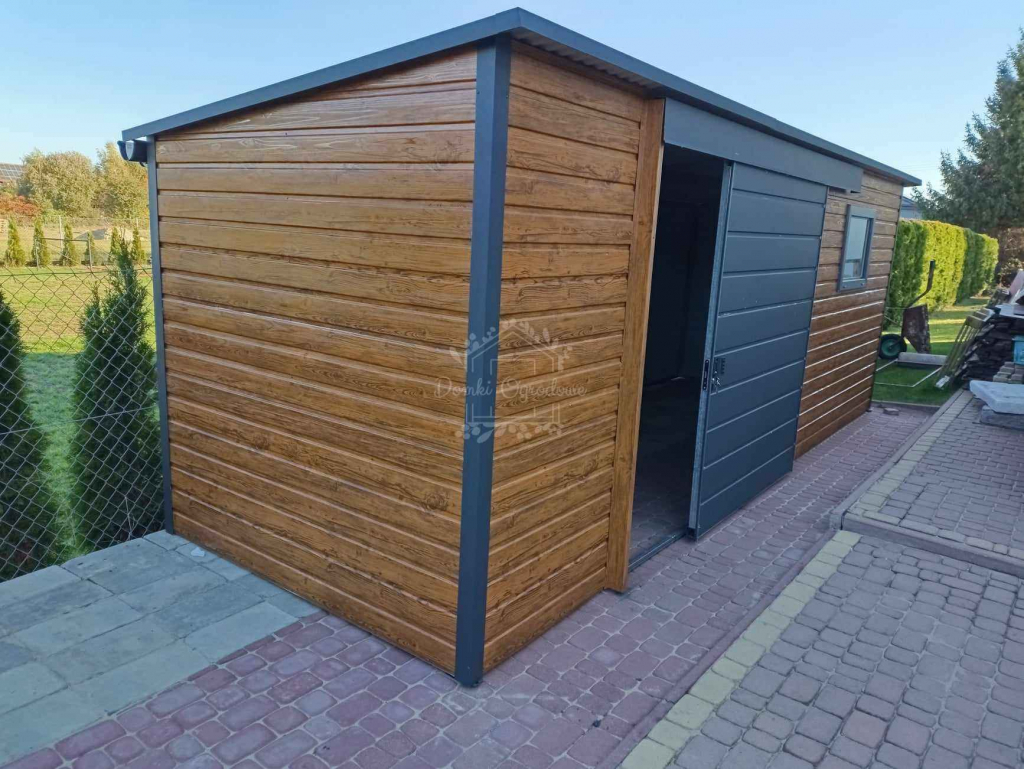 domek ogrodowy 5x2,5m - Drzwi przesuwne  drewnopodobny  antracyt ID763 Nowogard - zdjęcie 3