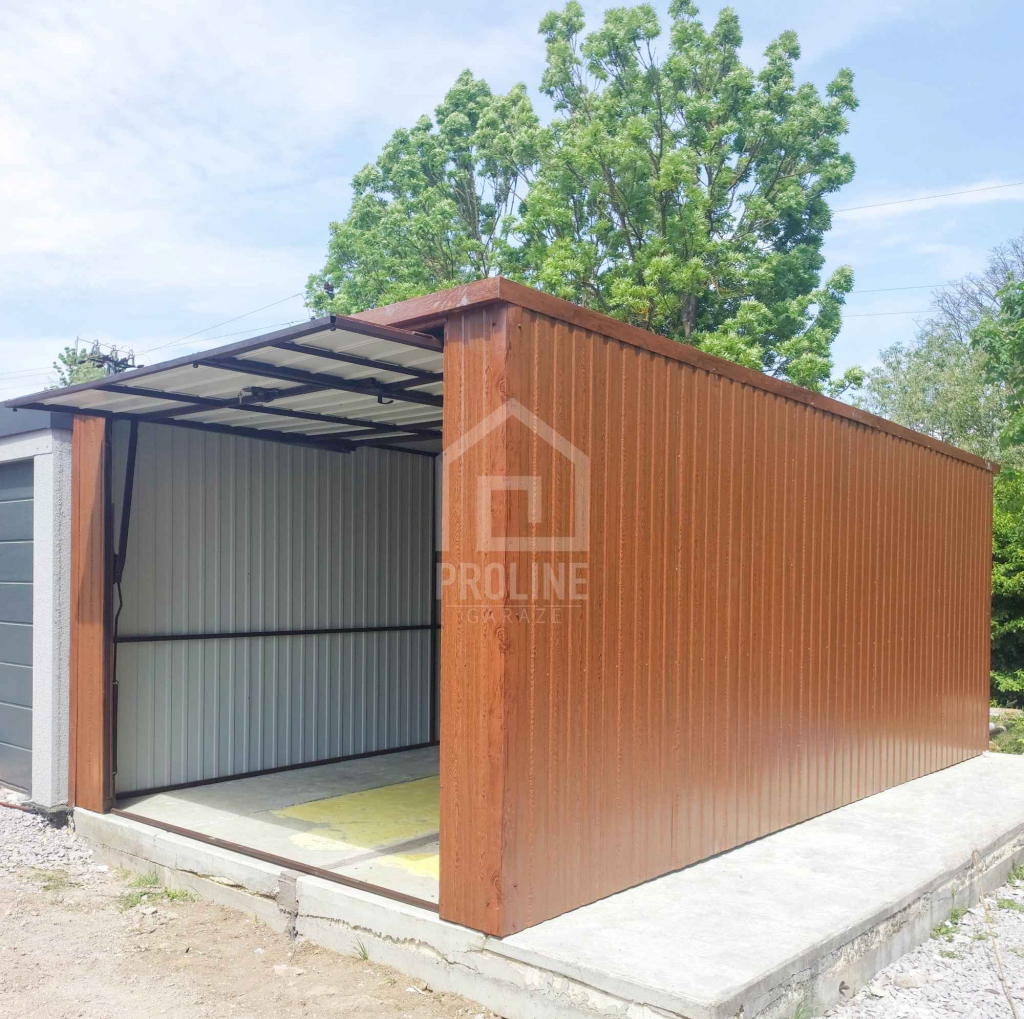 Garaż blaszany 3x5m - 2x Brama - drzwi - złoty dąb - dach w tył PLG120 Włocławek - zdjęcie 6