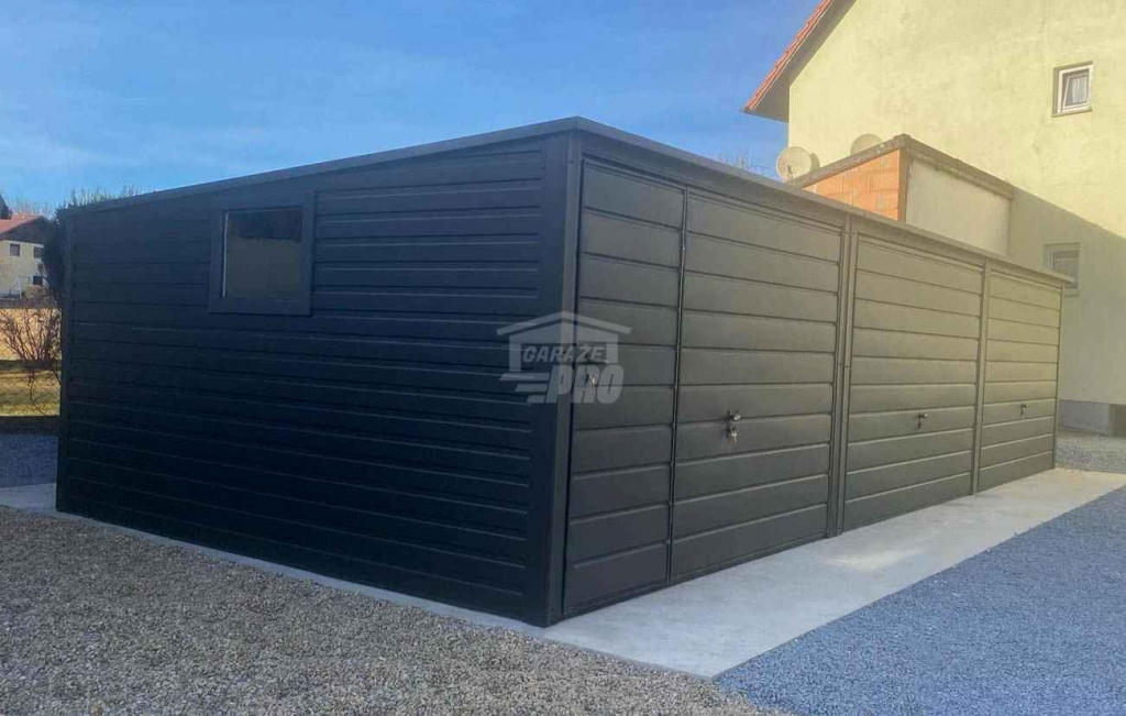 Garaż blaszany 9,5x5,5m 3x brama uchylna drzwi okno dach  GP600 Morąg - zdjęcie 3