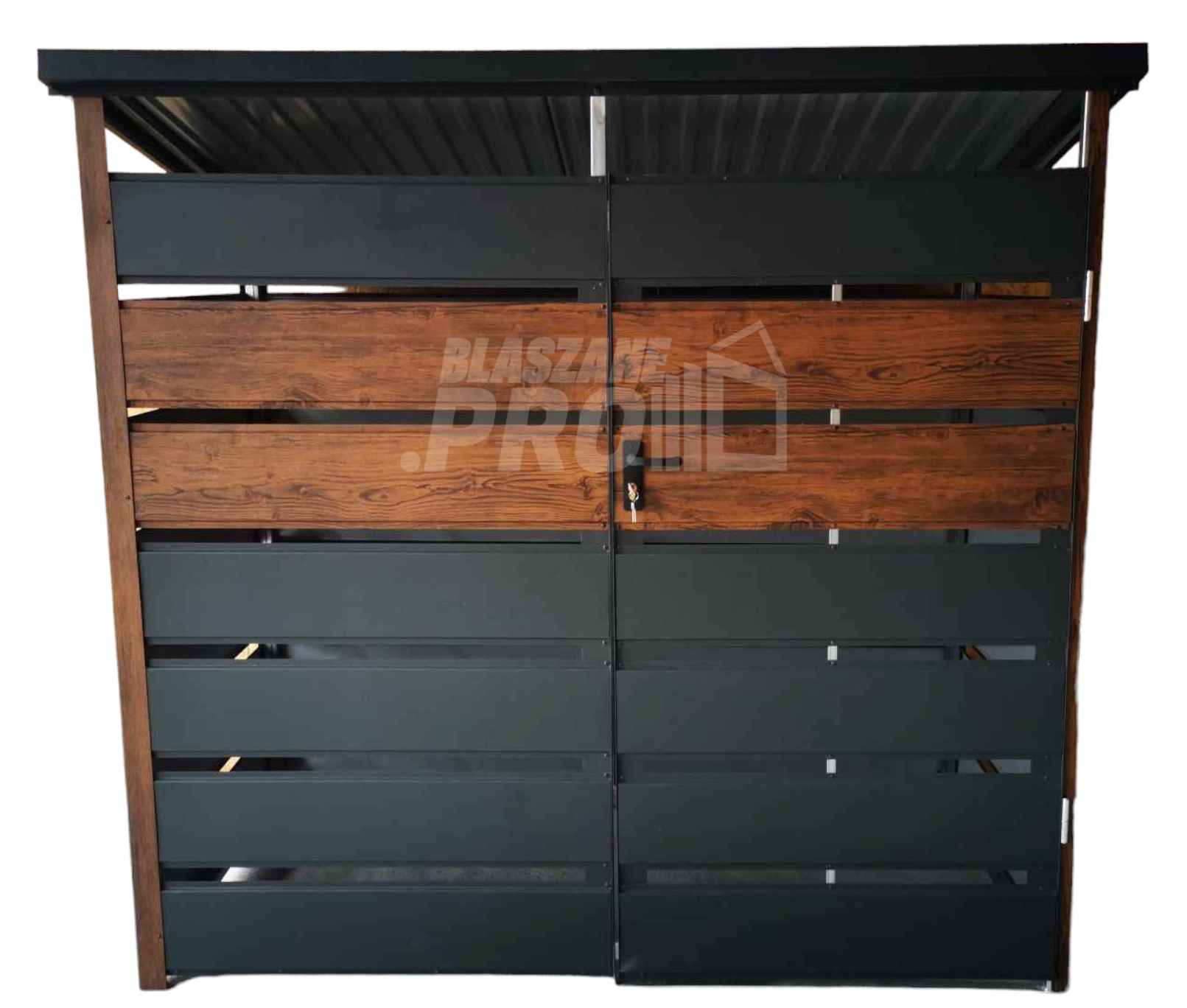 Wiata śmietnikowa spad tył 2x0,6m Antracyt + drewno Schowek GP287 Kostrzyn nad Odrą - zdjęcie 1