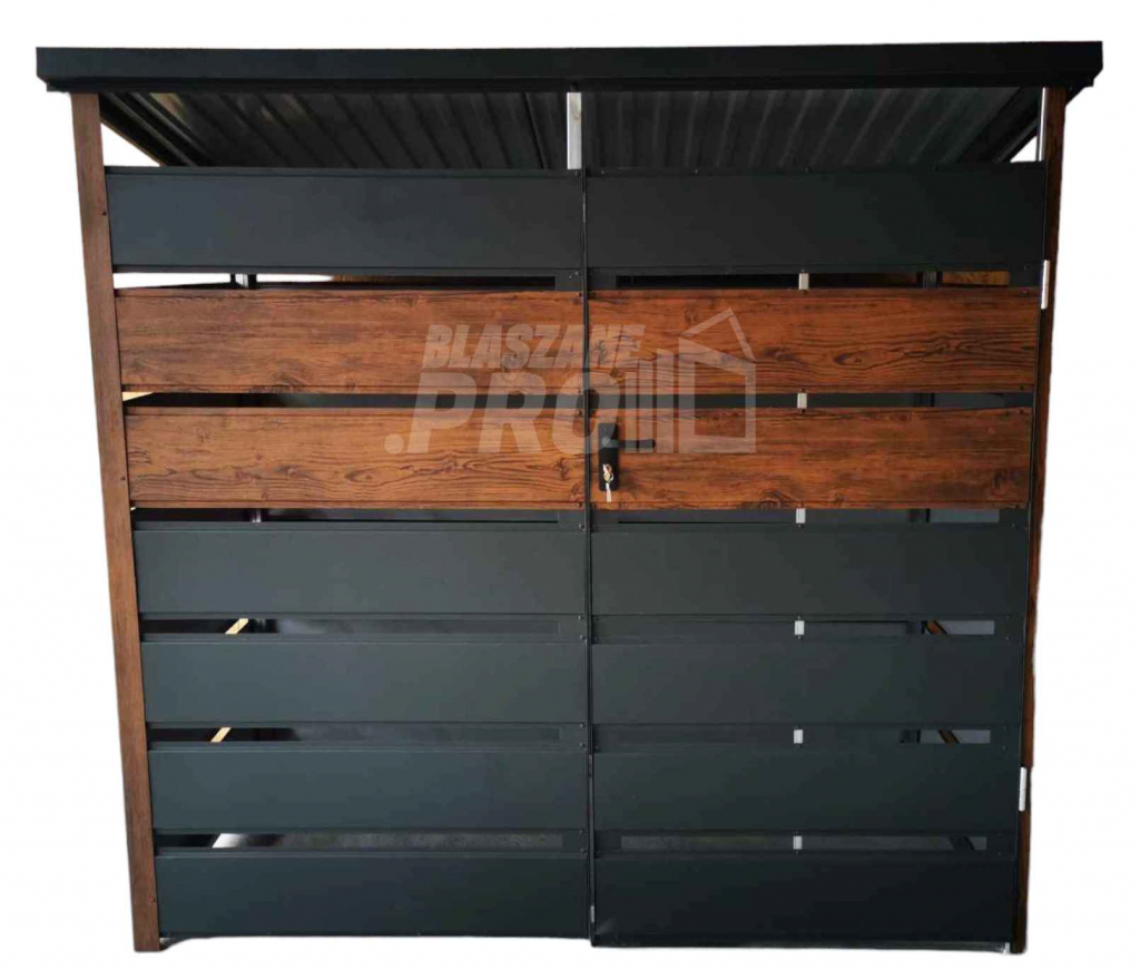 Wiata śmietnikowa spad tył 2x0,6m Antracyt + drewno Schowek GP287 Kostrzyn nad Odrą - zdjęcie 1