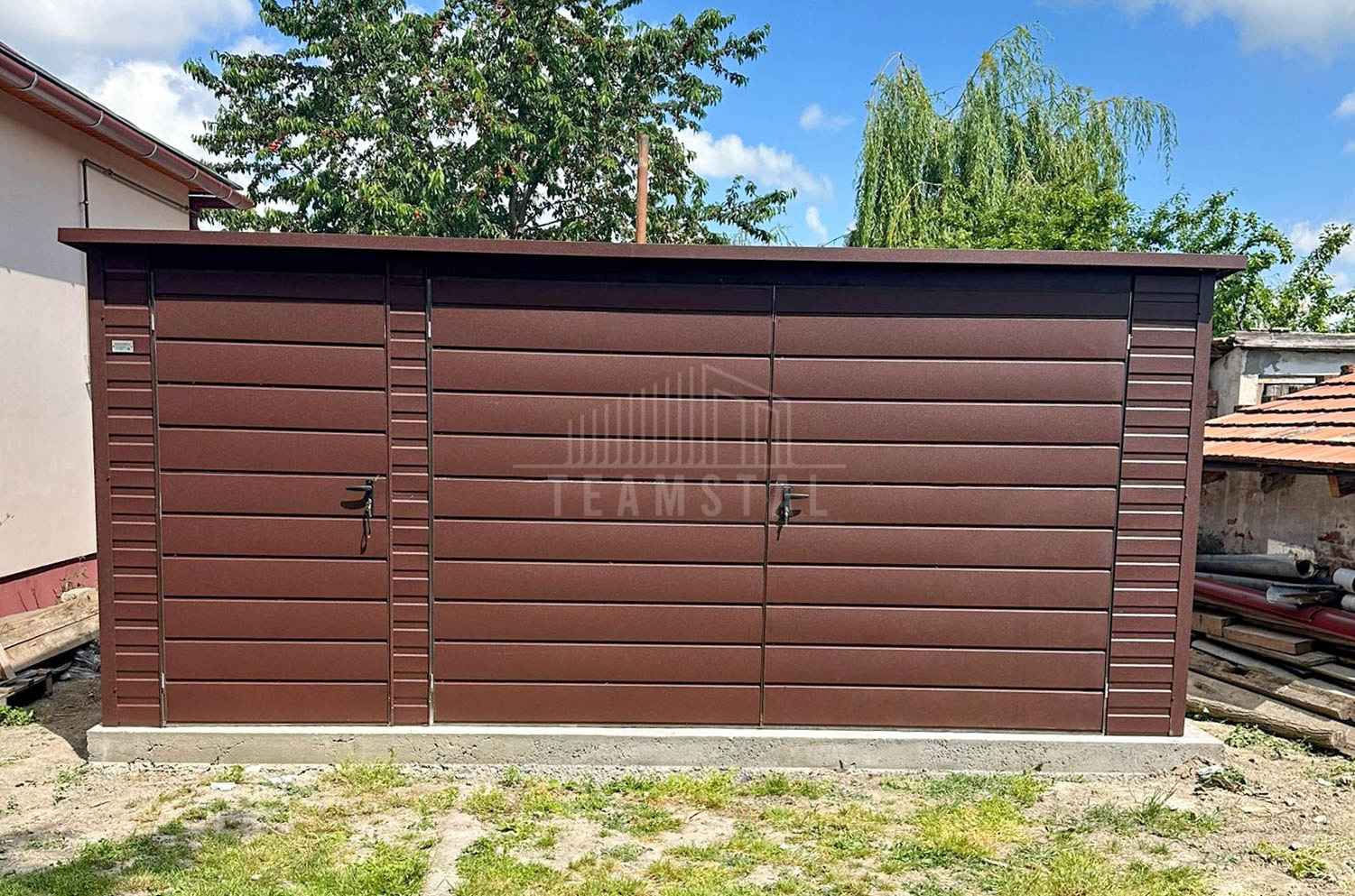 Garaż blaszany 5x5 m - brama dwuskrzydłowa - drzwi - okno dach TS1305 Miastko - zdjęcie 3