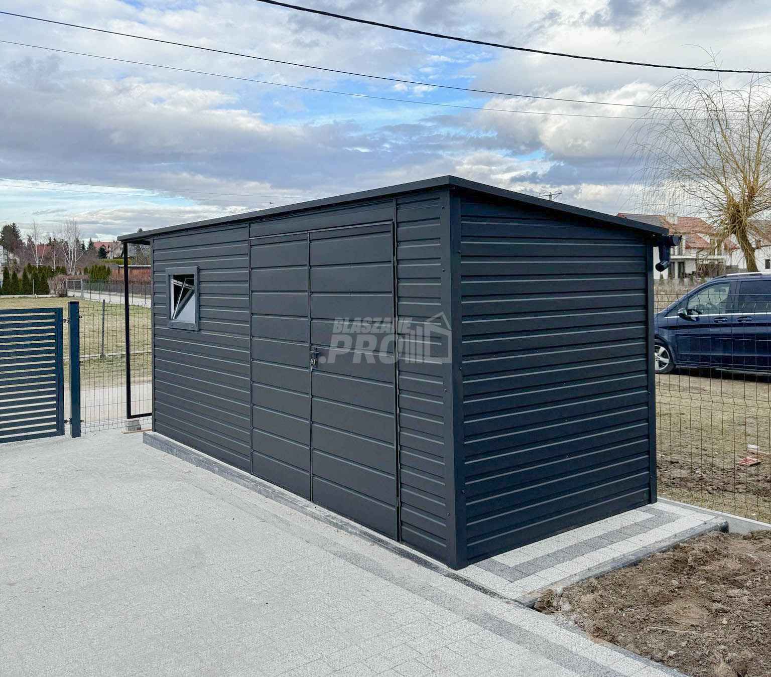 Schowek - Domek Ogrodowy 5x2m + wiata okno - antracyt spad w tył GP550 Radom - zdjęcie 4