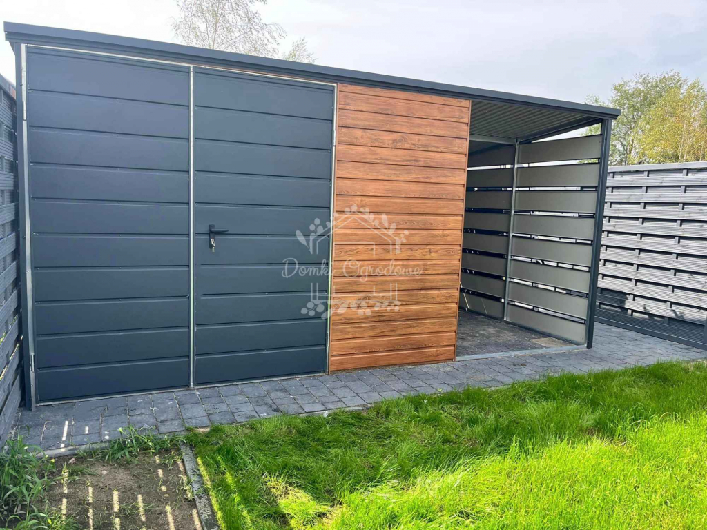 Domek Ogrodowy 3x3m + wiata 1,5x3  Antracyt Drewnopodobny   ID704 Gliwice - zdjęcie 4