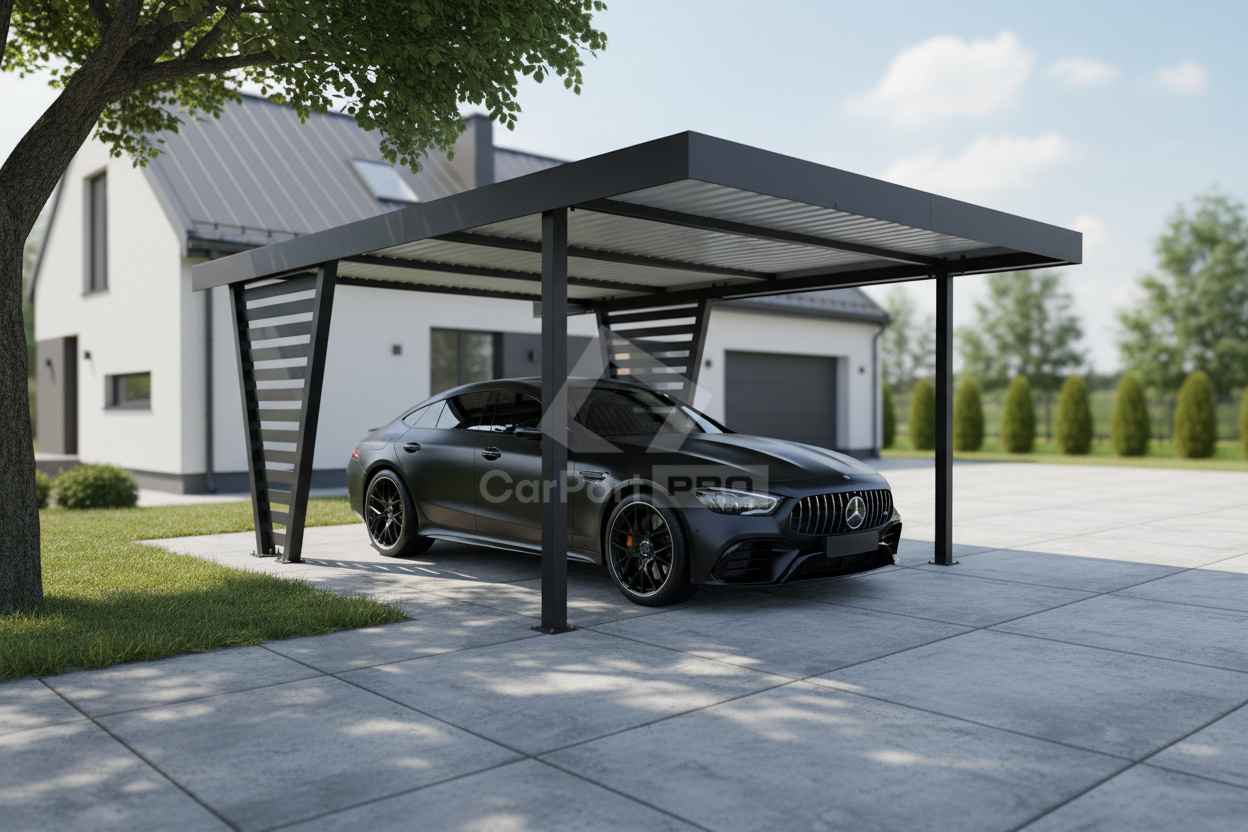 Carport V PREMIUM 5x4,7m Wypełnienie panelami Wiata samochodowa CP154 Łęczyca - zdjęcie 2