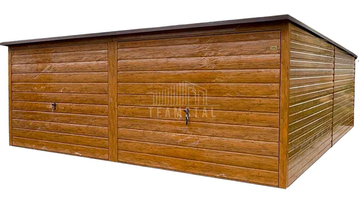 Garaż blaszany 6x6m - 2x brama uchylna drewnopodobny rynna dach TS1118 Piła - zdjęcie 1