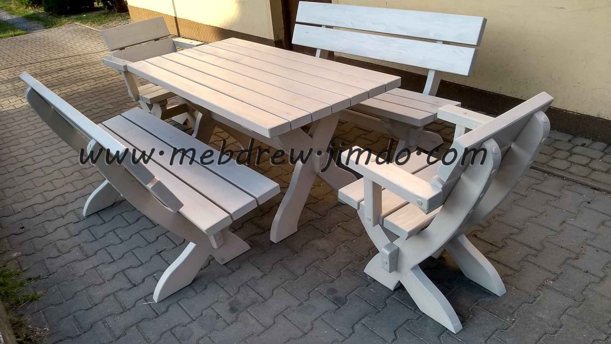Stół ogrodowy drewniany z ławkami i fotelami Tokarnia - zdjęcie 7