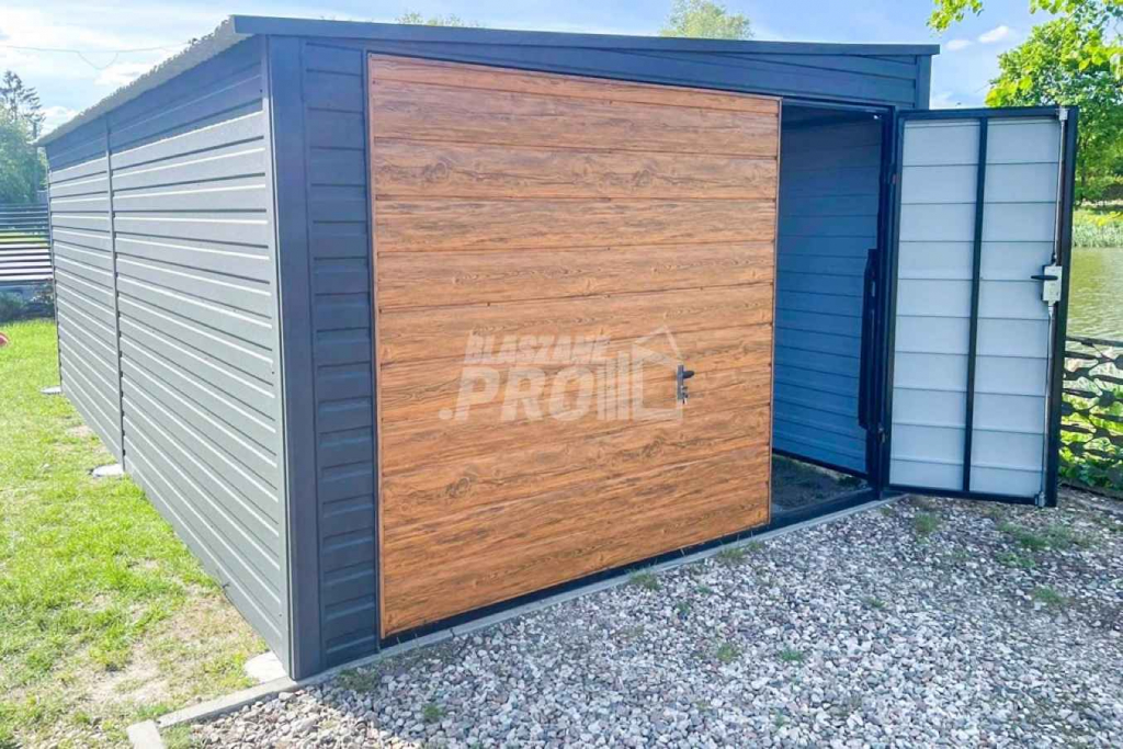 Garaż Blaszany 4x6m Brama Uchylna Drzwi  Antracyt Drewnopodobny GP406 Września - zdjęcie 6