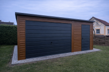 Garaż Blaszany 5x5m Drewnopodobny Spad na Tył Brama Uchylna Grafit Trablice - zdjęcie 4