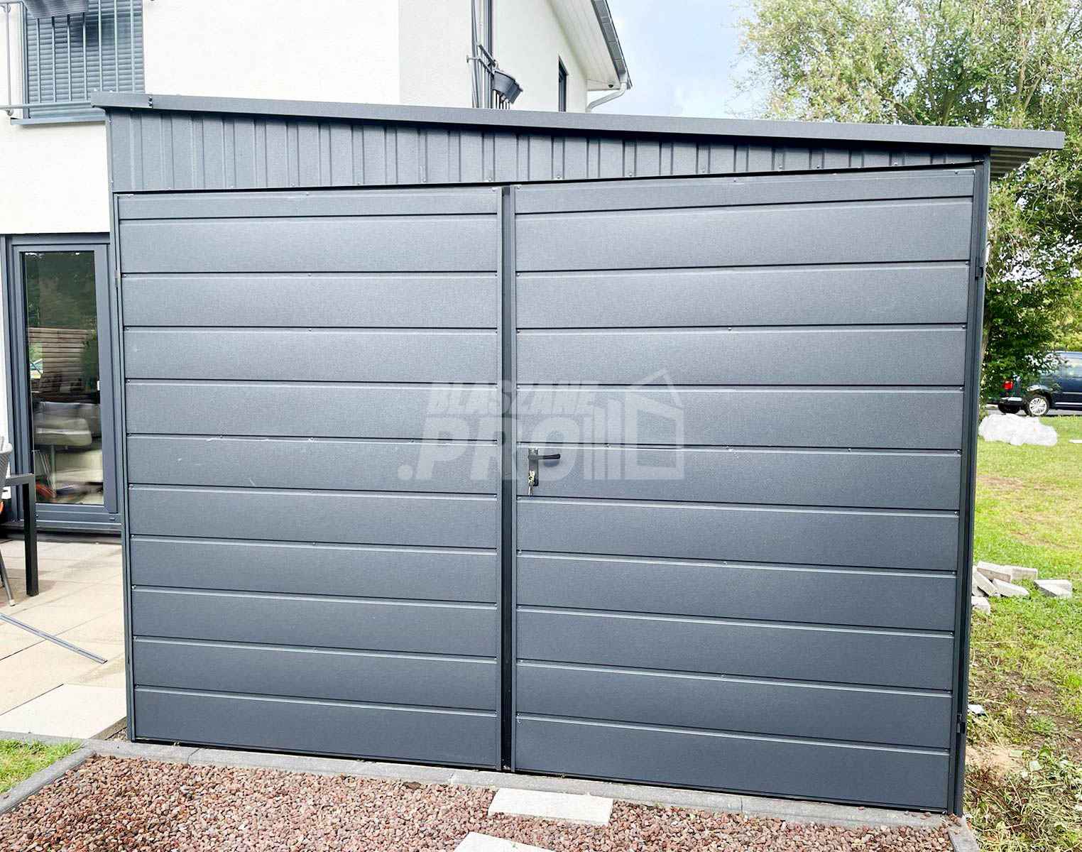 Garaż blaszany 3x9 2x Brama uchylna + antracyt  spad w bok GP191 Grunwald - zdjęcie 10