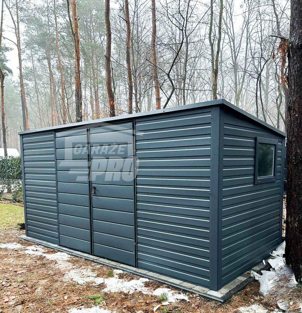 Domek ogrodowy - Schowek Garaż 5x2  Antracyt - dach Spad w tył GP251 Sieradz - zdjęcie 4