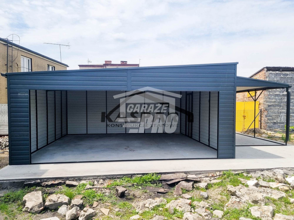 Garaż blaszany 7x6 + wiata + drzwi  Antracyt  Dach dwuspadowy GP128 Rybnik - zdjęcie 5