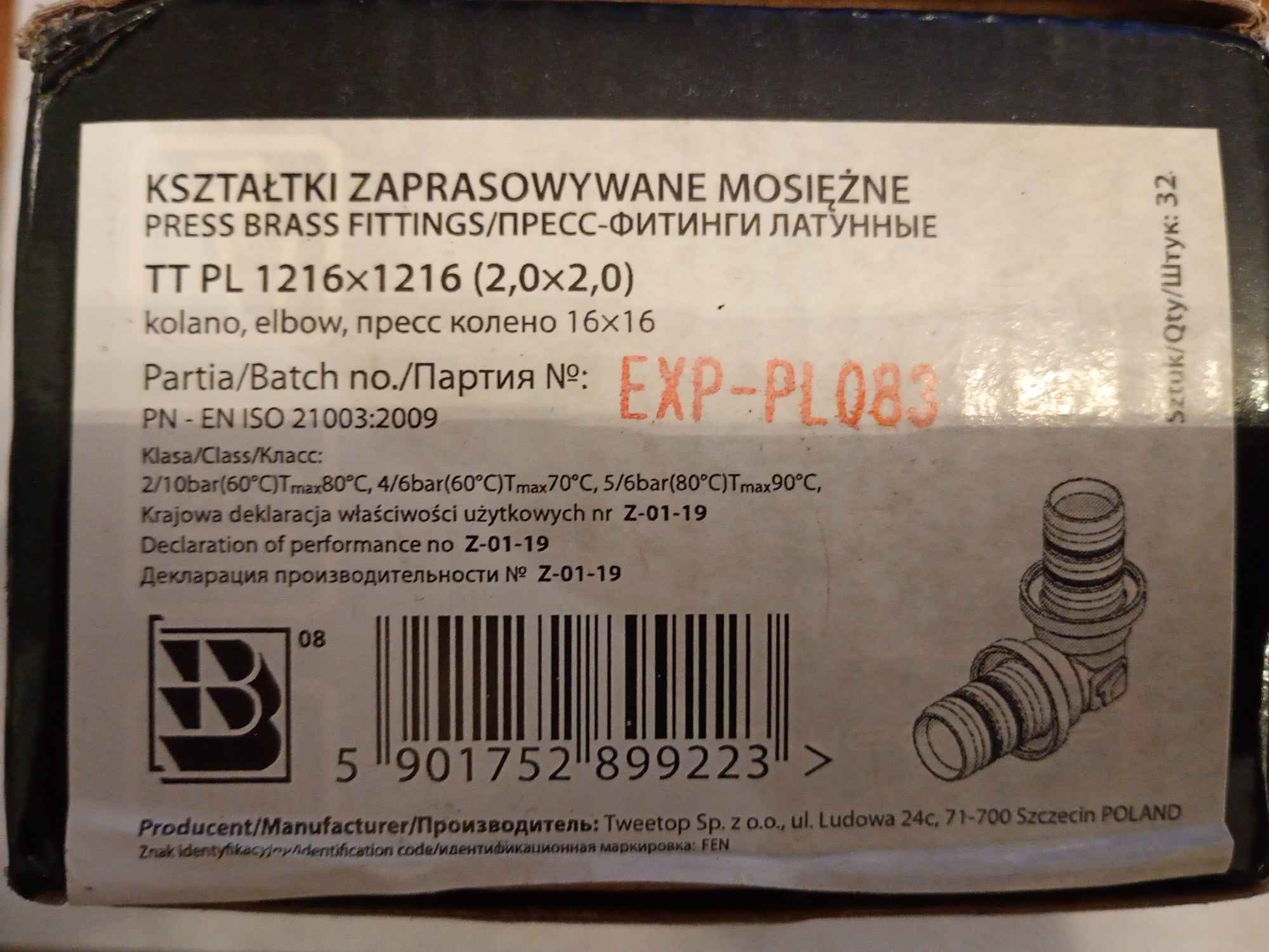 Złączka mosiężna pex kolano 16x16 Pabianice - zdjęcie 3