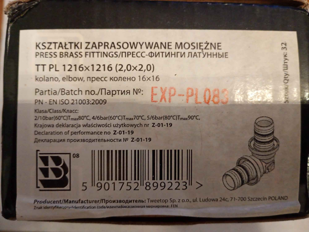Złączka mosiężna pex kolano 16x16 Pabianice - zdjęcie 3