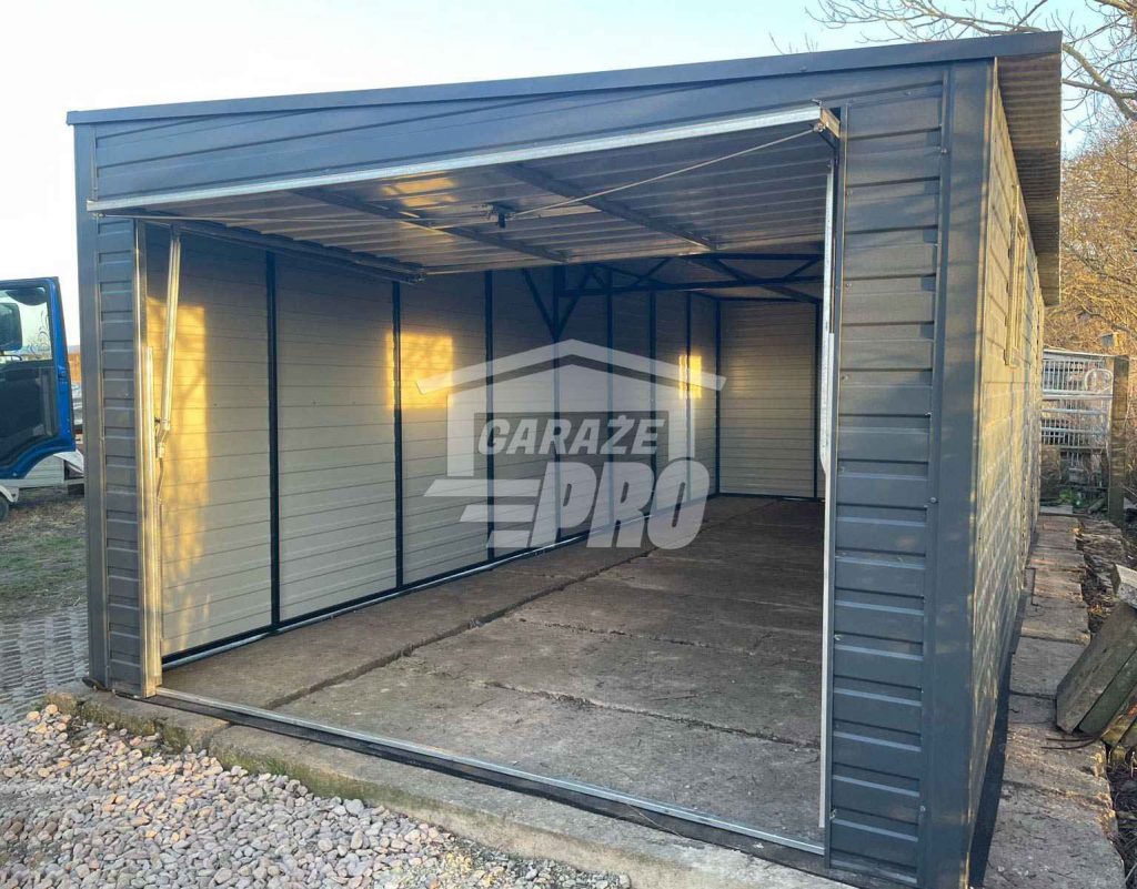 Garaż blaszany 3,5x8 brama uchylna 2x okno antracyt spad w prawo GP274 Nowy Dwór Mazowiecki - zdjęcie 2
