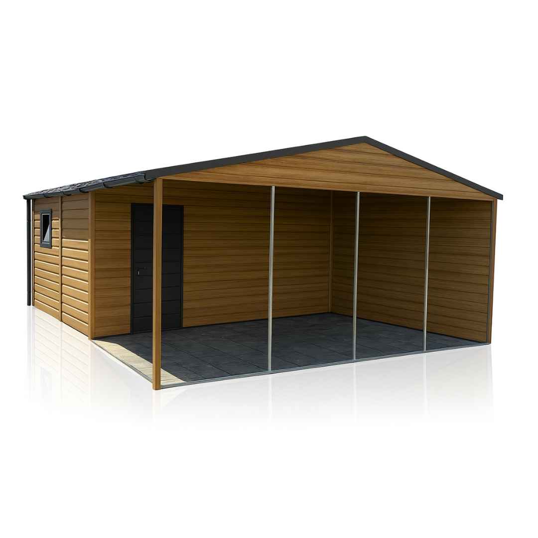 Domek Narzędziowy z wiatą 6x6 dwuspadowy drewnopodobny, drzwi, okno Wieliczka - zdjęcie 1