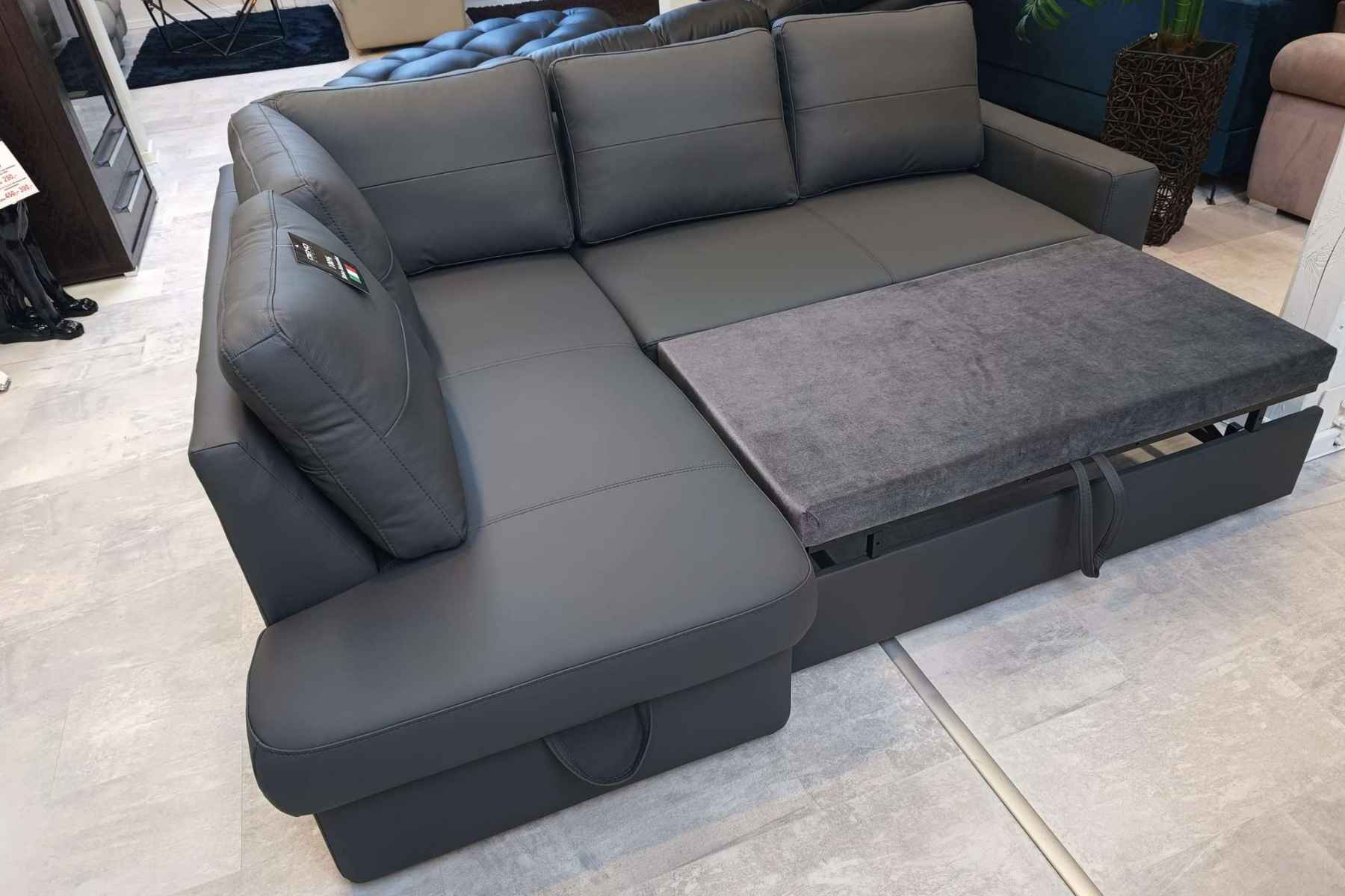 Narożnik Modern -20% skóra naturalna, pojemnik + spanie Piasek - zdjęcie 2