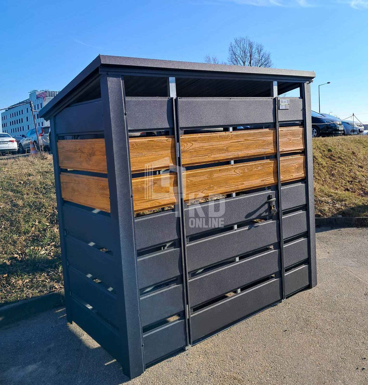 Wiata śmietnikowa 1,5x0,7m Antracyt + jasny orzech - spad w tył TKD394 Łęczyca - zdjęcie 4