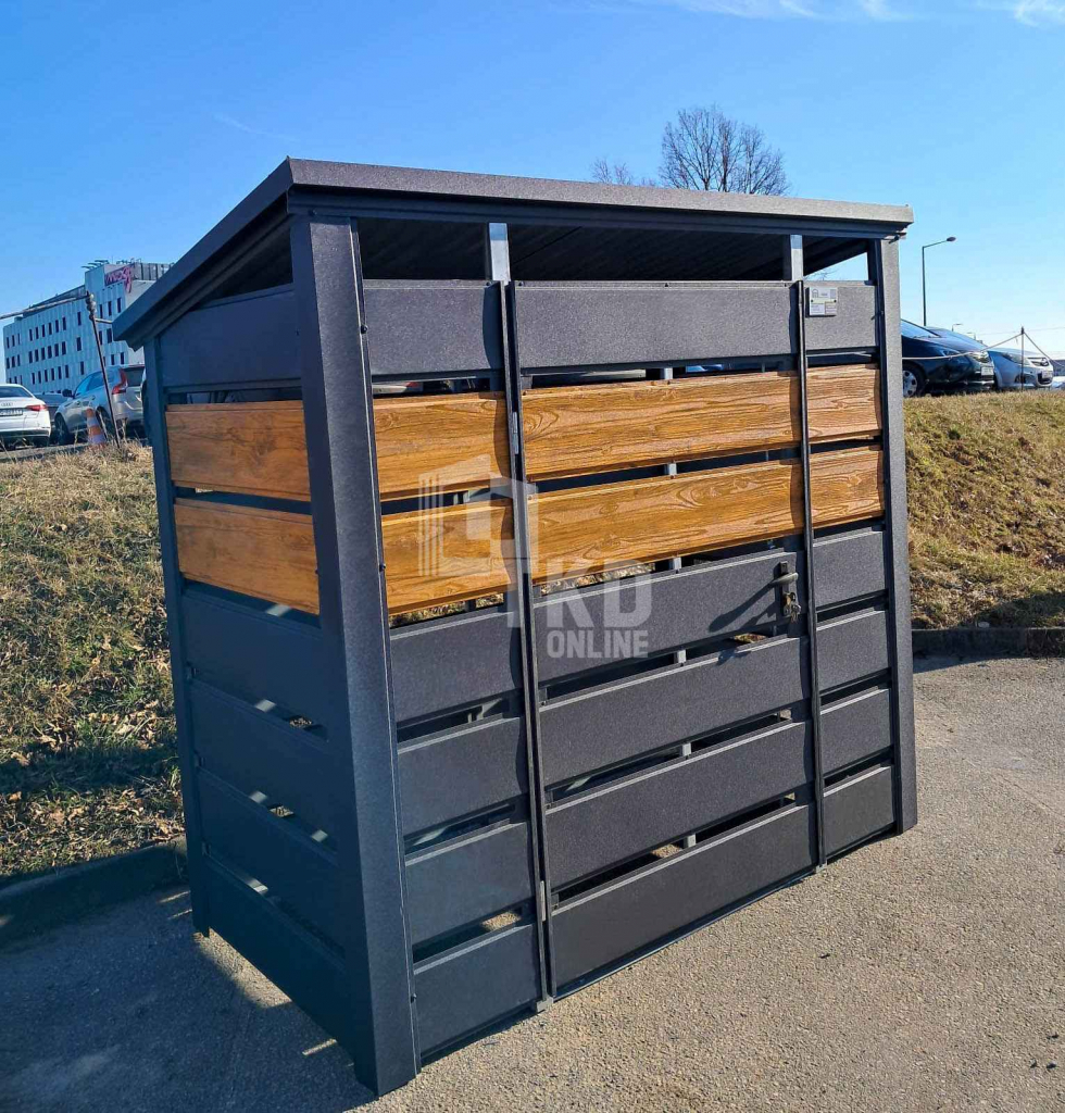 Wiata śmietnikowa 1,5x0,7m Antracyt + jasny orzech - spad w tył TKD394 Łęczyca - zdjęcie 4