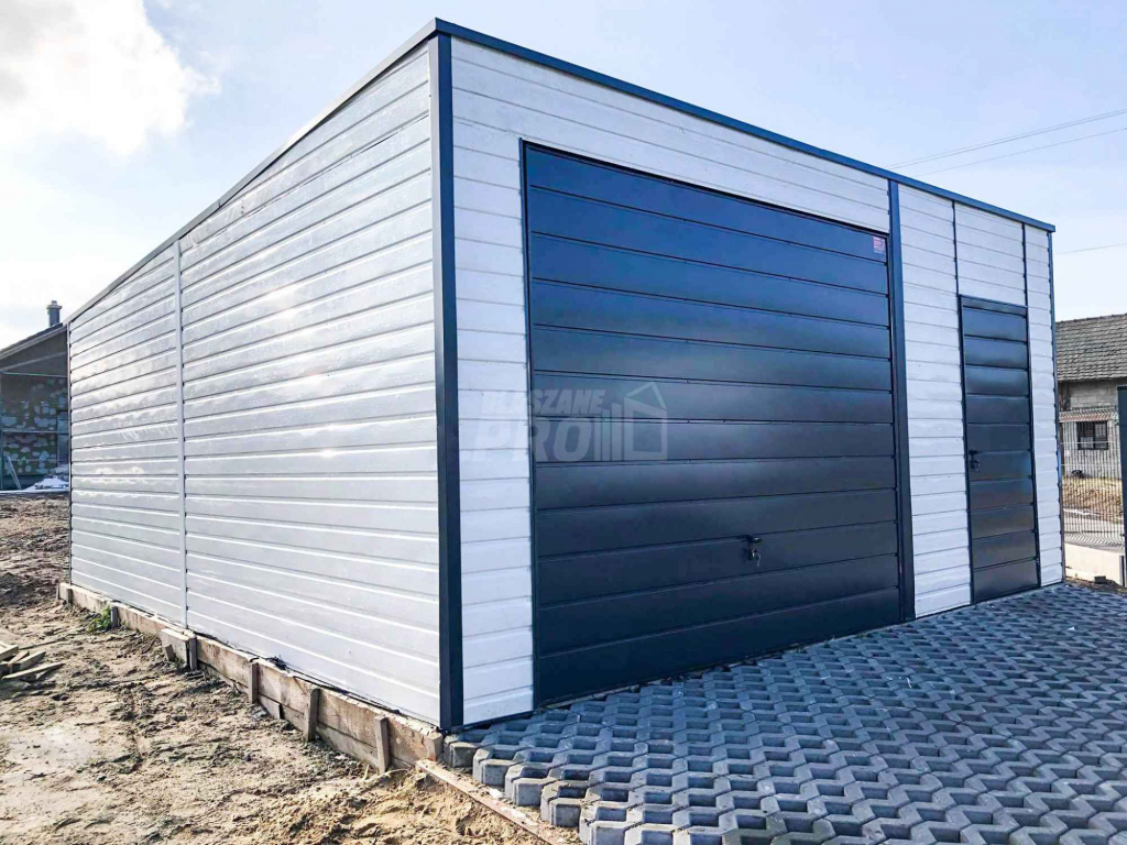 Garaż blaszany 5x7 Brama uchylna + drzwi +okno Biały spad w tył GP138 Łuków - zdjęcie 9