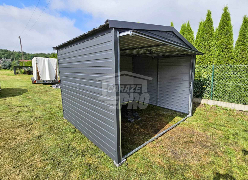 Garaż blaszany 3x3 Brama uchylna - antracyt - dach dwuspadowy GP628 Mrągowo - zdjęcie 4