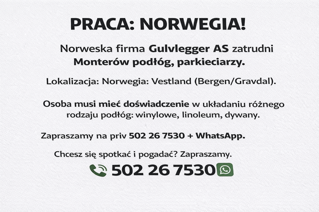 Norwegia. Monter podłóg/Parkieciarz (m/k), wykończenie podłóg Gdynia - zdjęcie 1