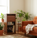 Drewniana szafka na gramofon i winyle