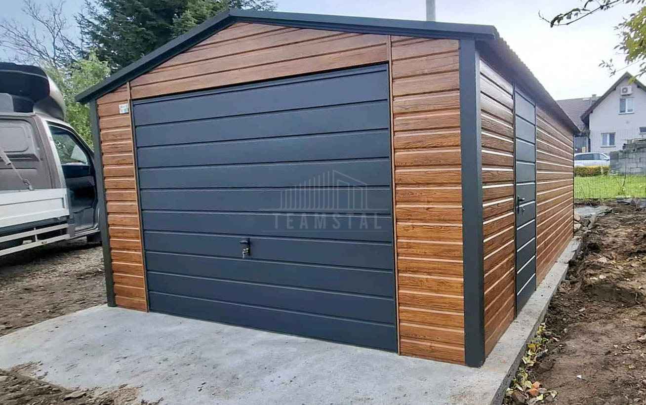 Garaż blaszany 4,5x6 m brama uchylna drzwi drewnopodobny dach  TS1235 Częstochowa - zdjęcie 5
