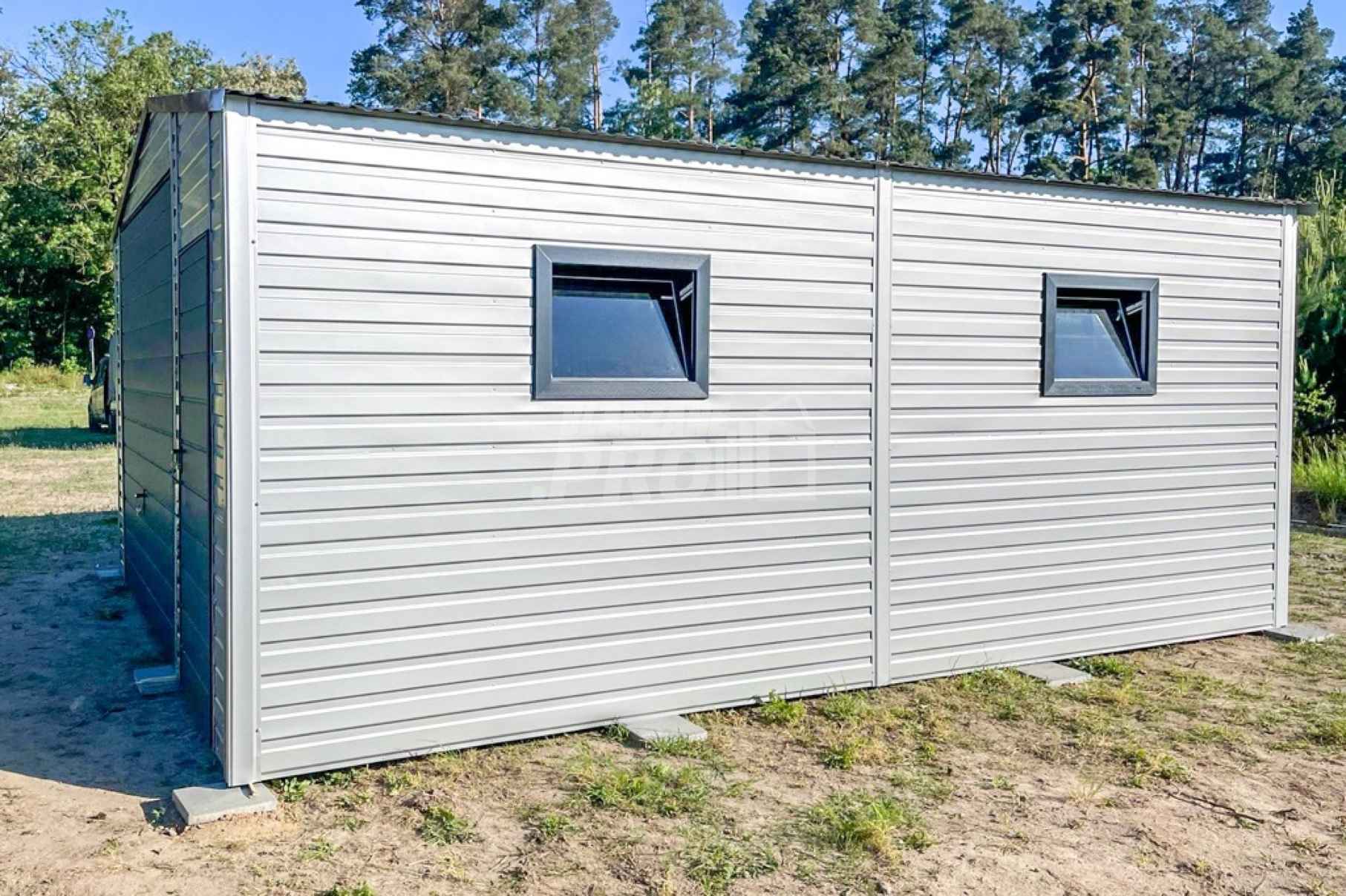 Garaż Blaszany 5,5x6m Brama Uchylna - Drzwi - 2x Okno - Srebrny GP415 Słupsk - zdjęcie 3