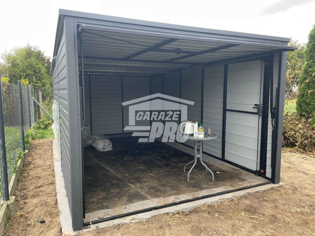 Garaż blaszany 3x5m Brama uchylna drzwi Antracyt Dach spad w tył GP229 Turek - zdjęcie 8