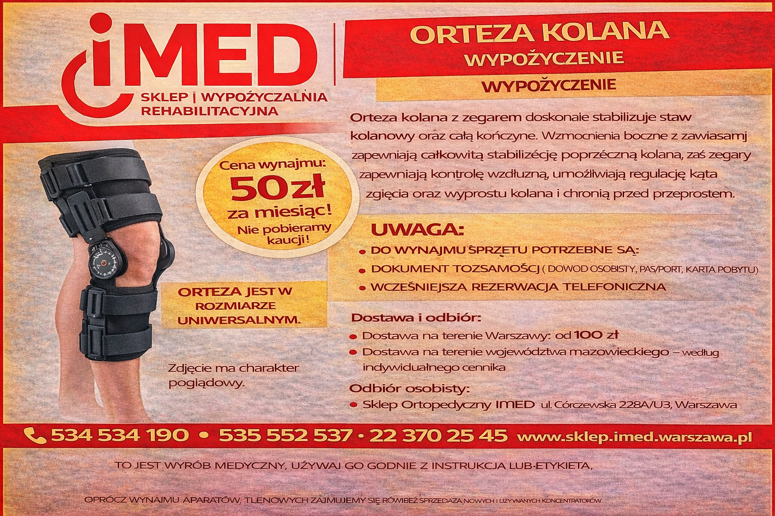 Orteza kolana z zegarem wynajem Warszawa IMED Bemowo - zdjęcie 1