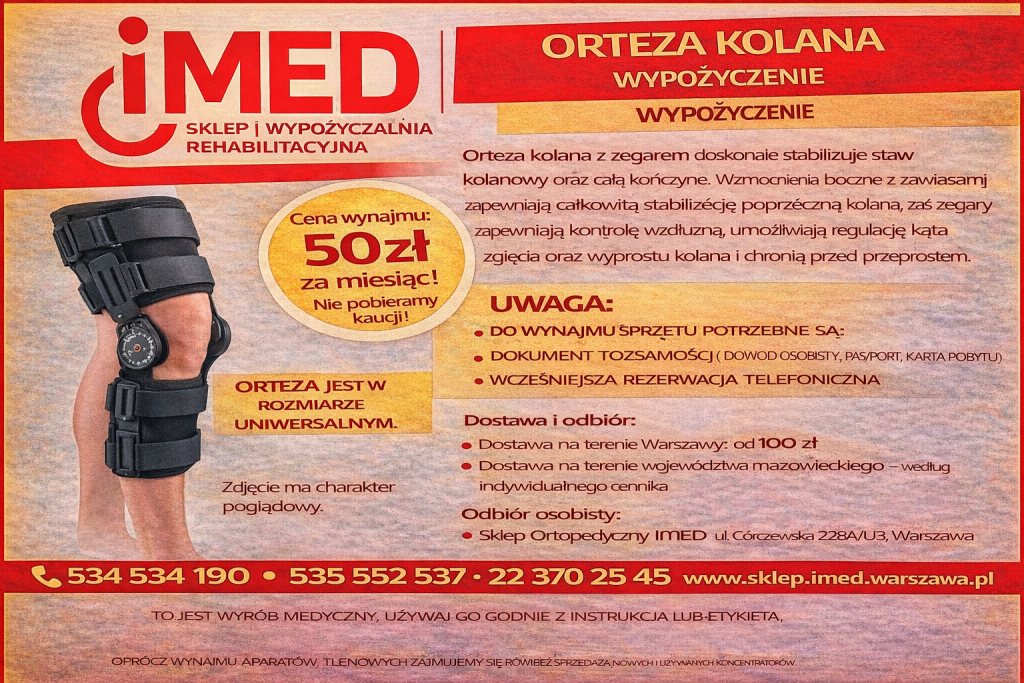 Orteza kolana z zegarem wynajem Warszawa IMED Bemowo - zdjęcie 1