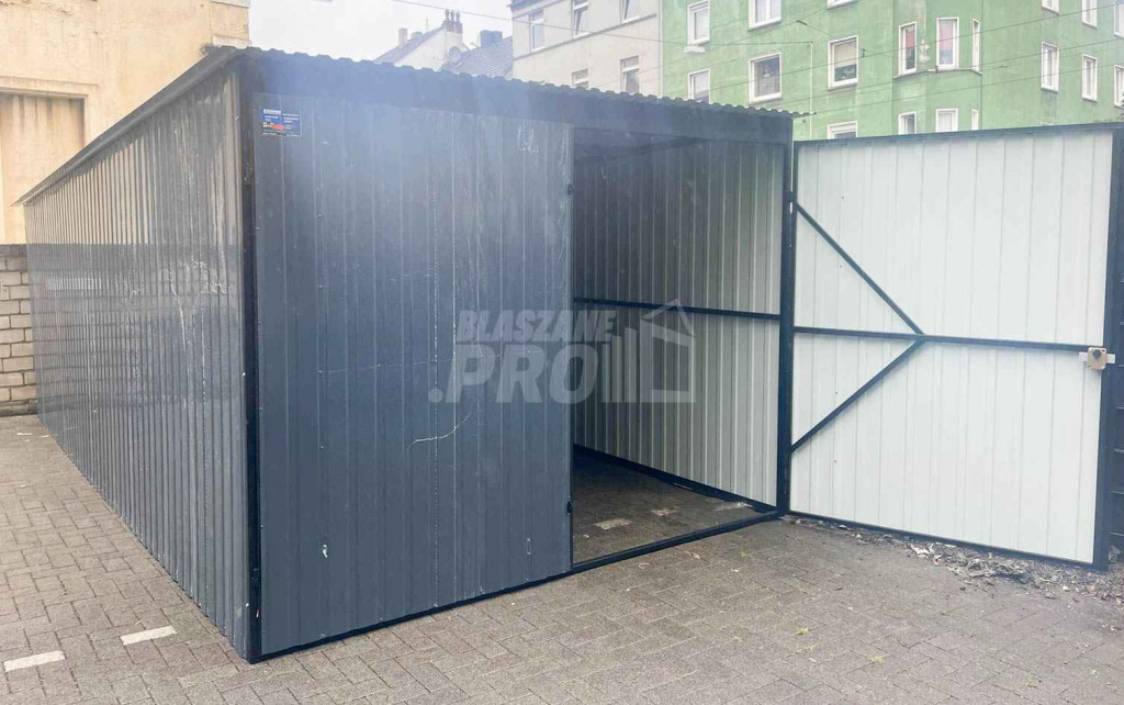 Garaż blaszany 3x7 brama dwuskrzydłowa antracyt Dach spad w tył GP193 Gliwice - zdjęcie 5