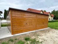 Garaż blaszany 6x6m - 2x brama uchylna drewnopodobny rynna dach TS1118 Piła - zdjęcie 3