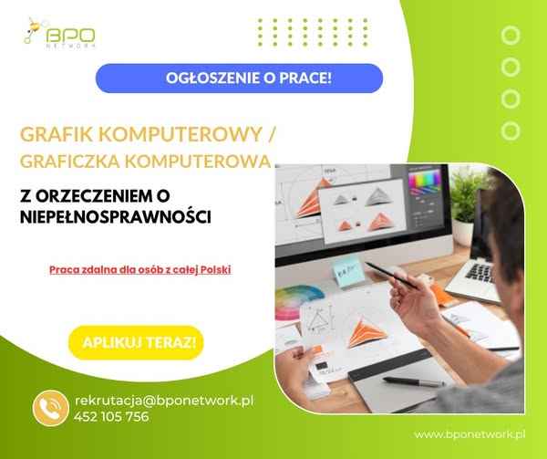 Grafik komputerowy (K/M) z orzeczeniem praca zdalna cała Polska Bemowo - zdjęcie 2