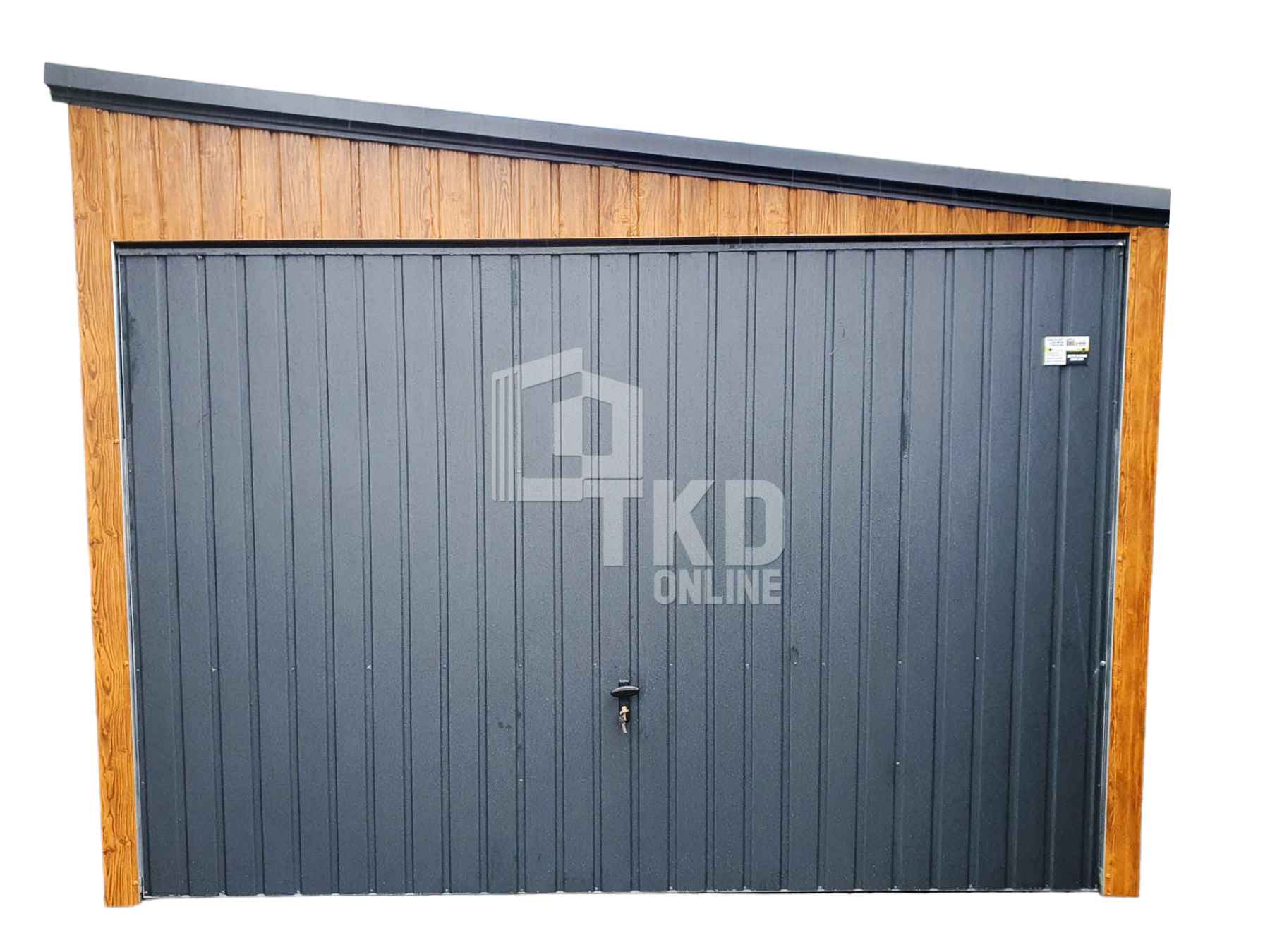 Garaż Blaszany 3x4 Brama Antracyt + jasny orzech drewnopodobny TKD107 Grunwald - zdjęcie 1