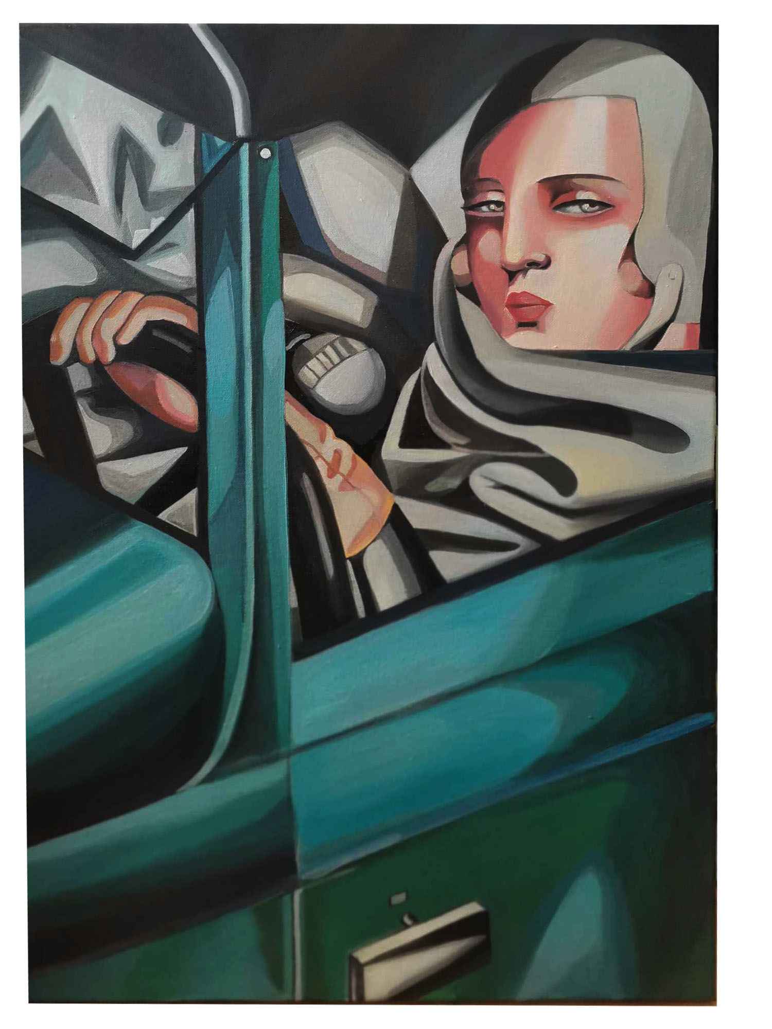 Tamara Łempicka- obraz- Kobieta w zielonym Bugatti - 50 na 70 cm Praga-Południe - zdjęcie 1