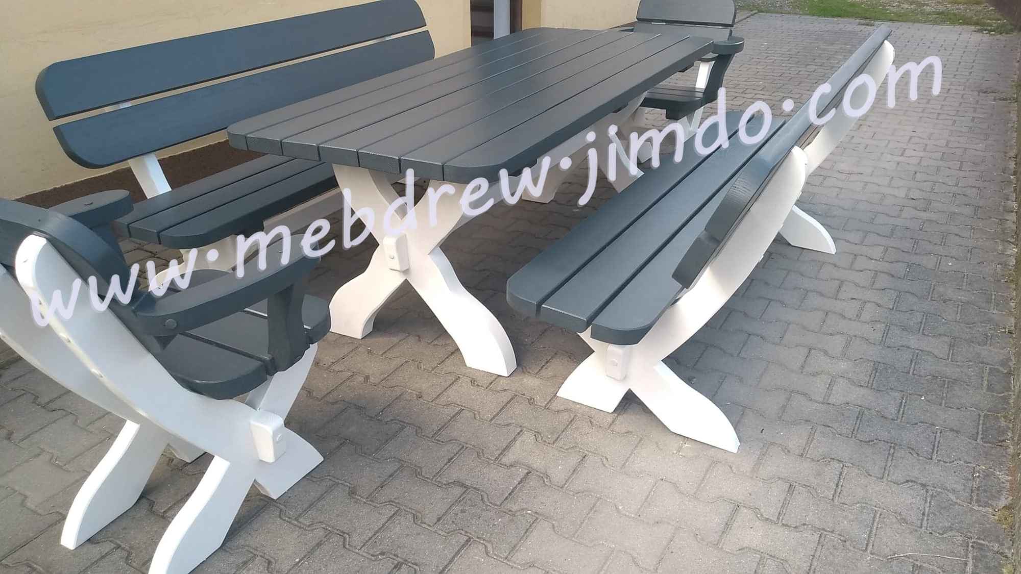 Stół meble ogrodowe drewniane ławki i fotele zestaw antracyt Tokarnia - zdjęcie 2