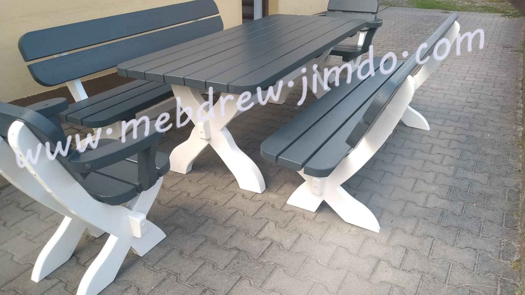 Stół meble ogrodowe drewniane ławki i fotele zestaw antracyt Tokarnia - zdjęcie 2