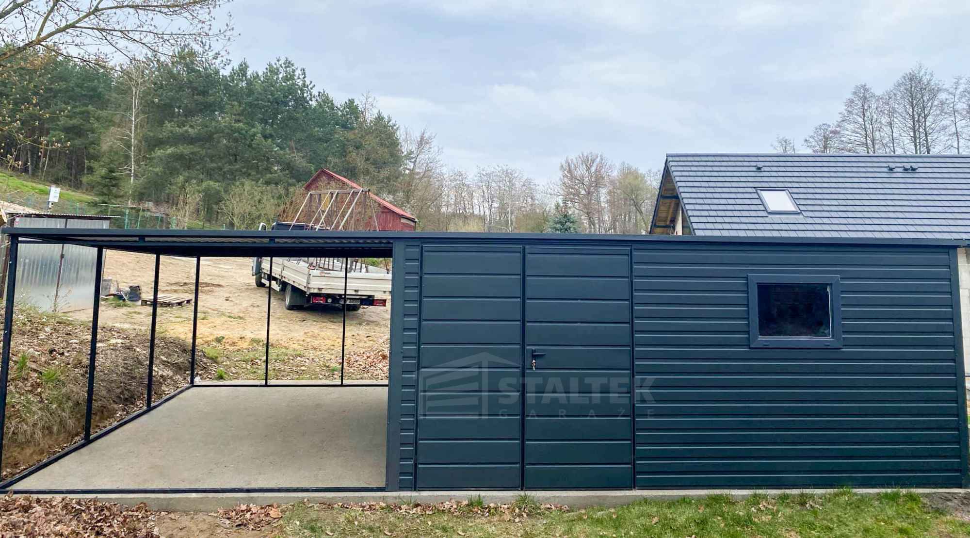 Garaż Blaszany 5x4m + Wiata 4m - Brama dwuskrzydłowa Okno dach ST193 Brzesko - zdjęcie 3